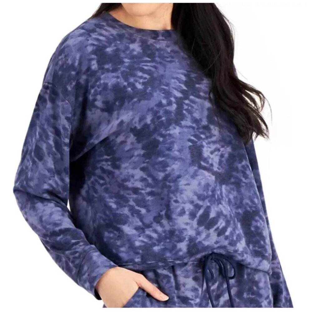 Jenni Women's Soft Long Sleeve Lounge Pajama Top T-Shirt, Navy Tie Dye, Medium